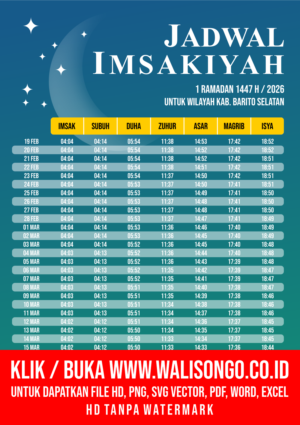 Desain Jadwal imsak Kab. Barito Selatan 2026