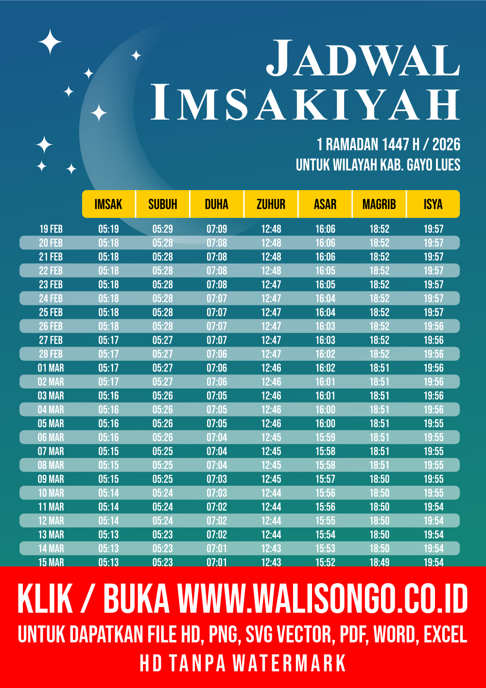 Desain Jadwal imsak Kab. Gayo Lues 2026