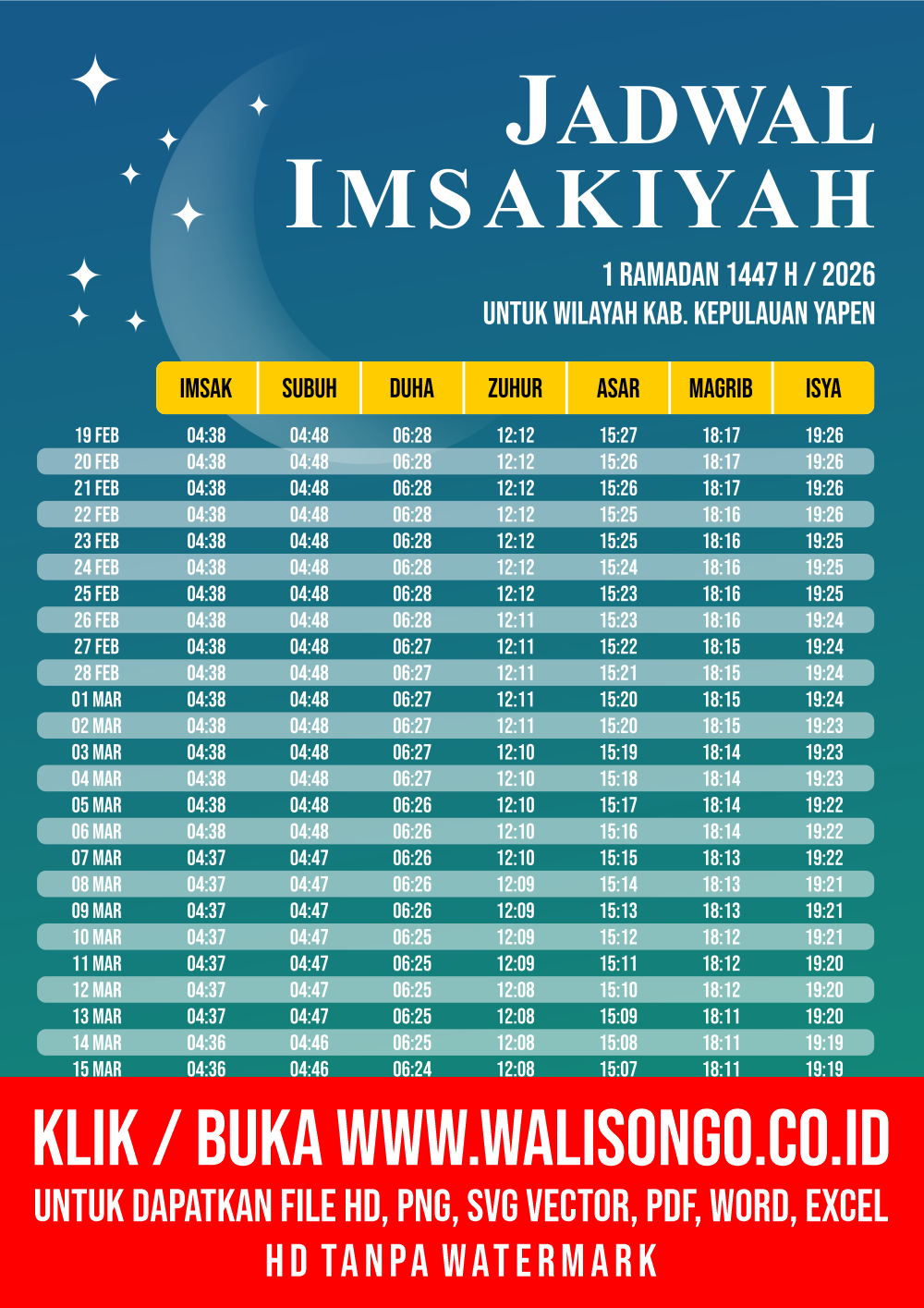 Desain Jadwal imsak Kab. Kepulauan Yapen 2026