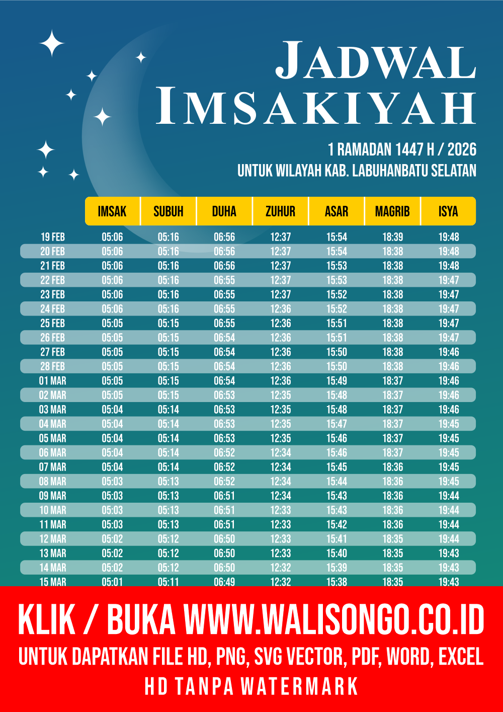 Desain Jadwal imsak Kab. Labuhanbatu Selatan 2026
