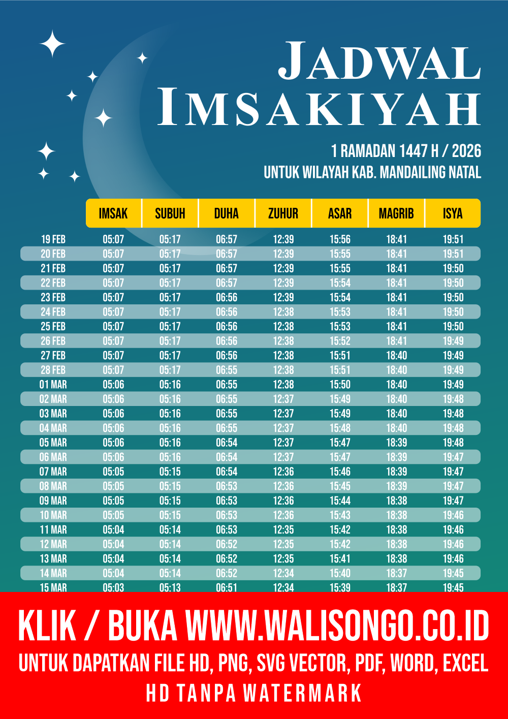 Desain Jadwal imsak Kab. Mandailing Natal 2026