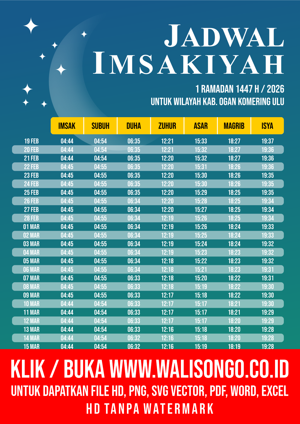 Desain Jadwal imsak Kab. Ogan Komering Ulu 2026
