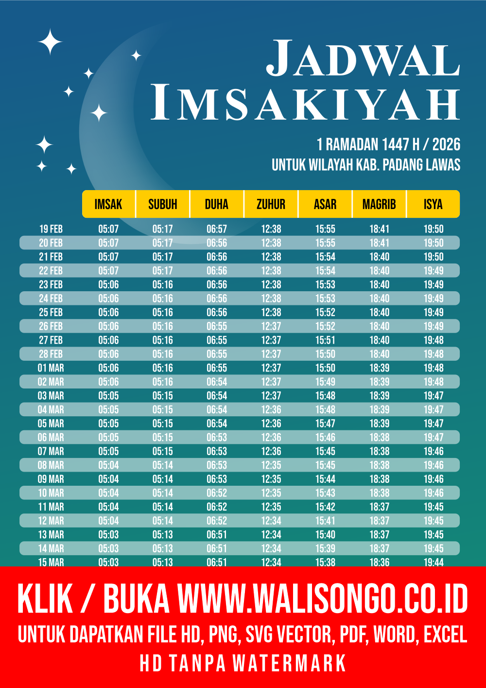 Desain Jadwal imsak Kab. Padang Lawas 2026