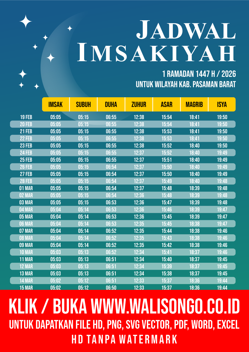 Desain Jadwal imsak Kab. Pasaman Barat 2026