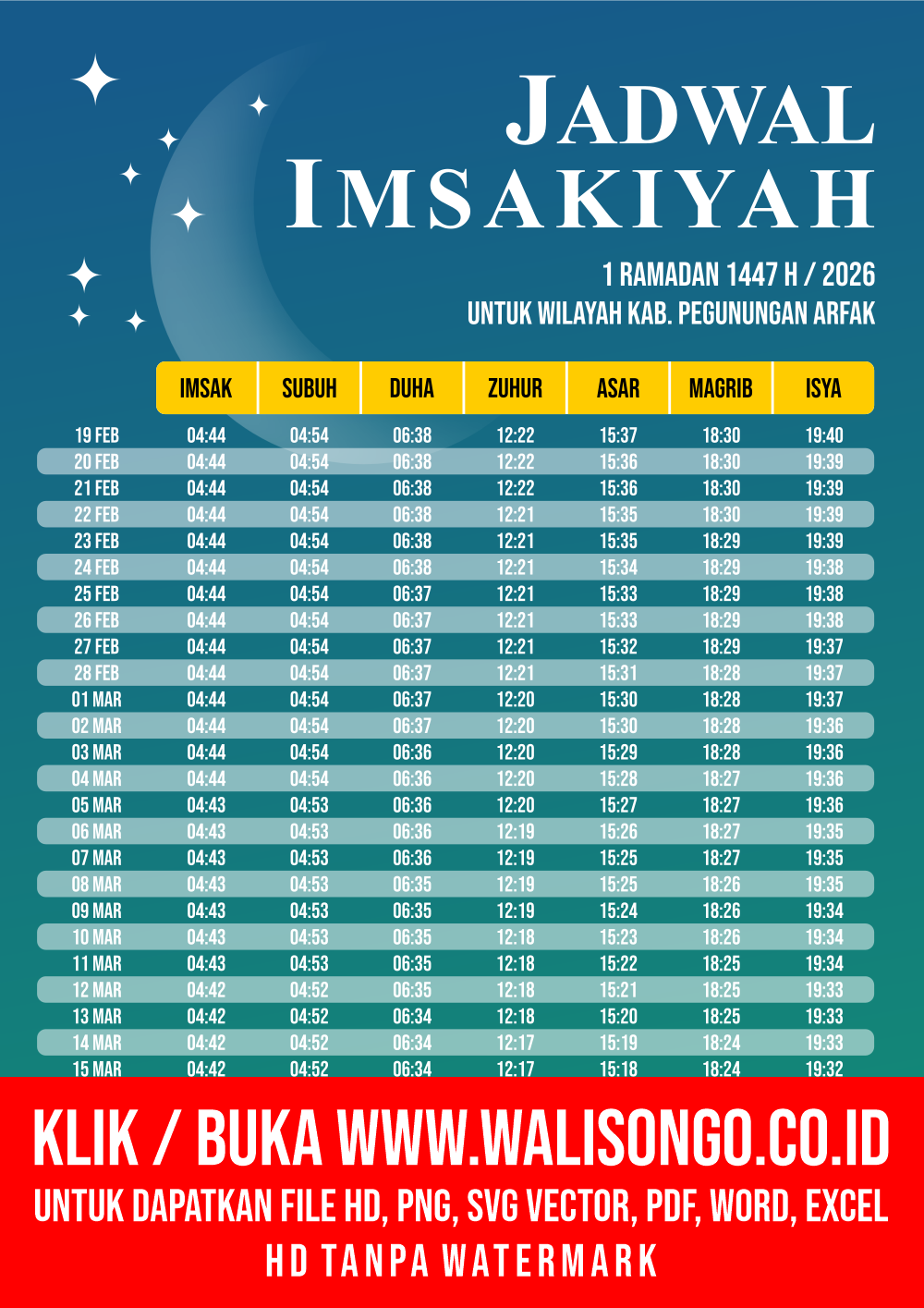 Desain Jadwal imsak Kab. Pegunungan Arfak 2026