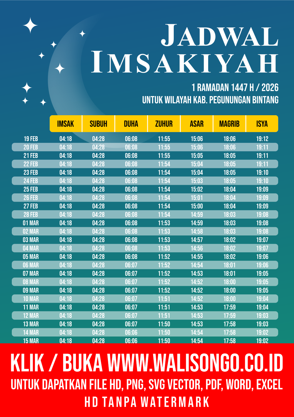 Desain Jadwal imsak Kab. Pegunungan Bintang 2026