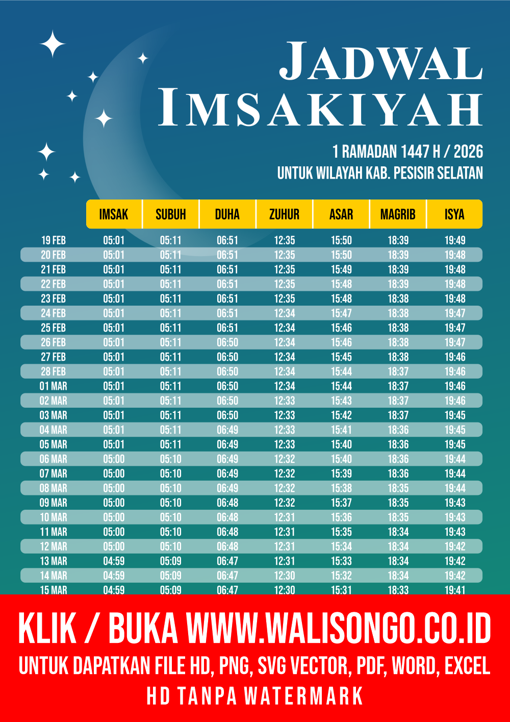 Desain Jadwal imsak Kab. Pesisir Selatan 2026