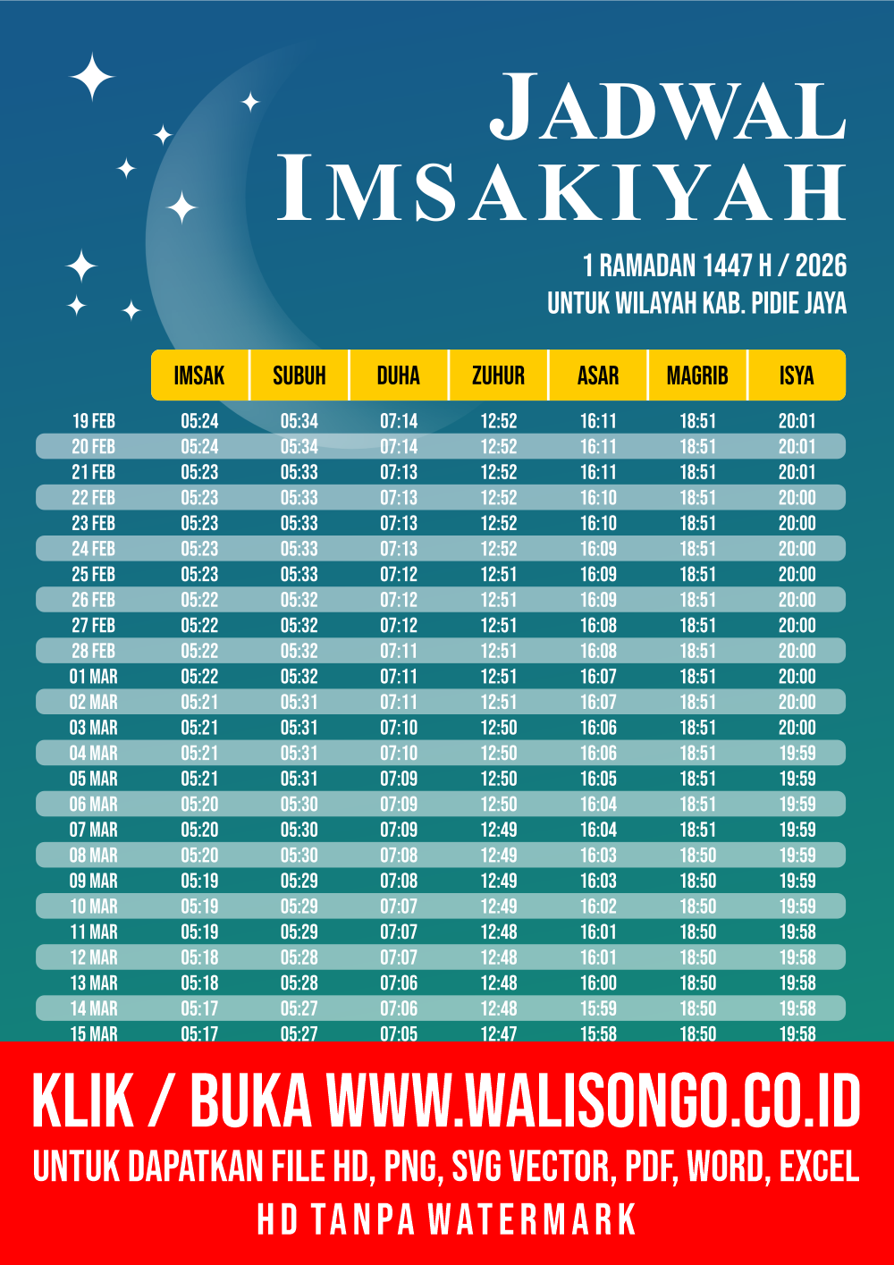 Desain Jadwal imsak Kab. Pidie Jaya 2026