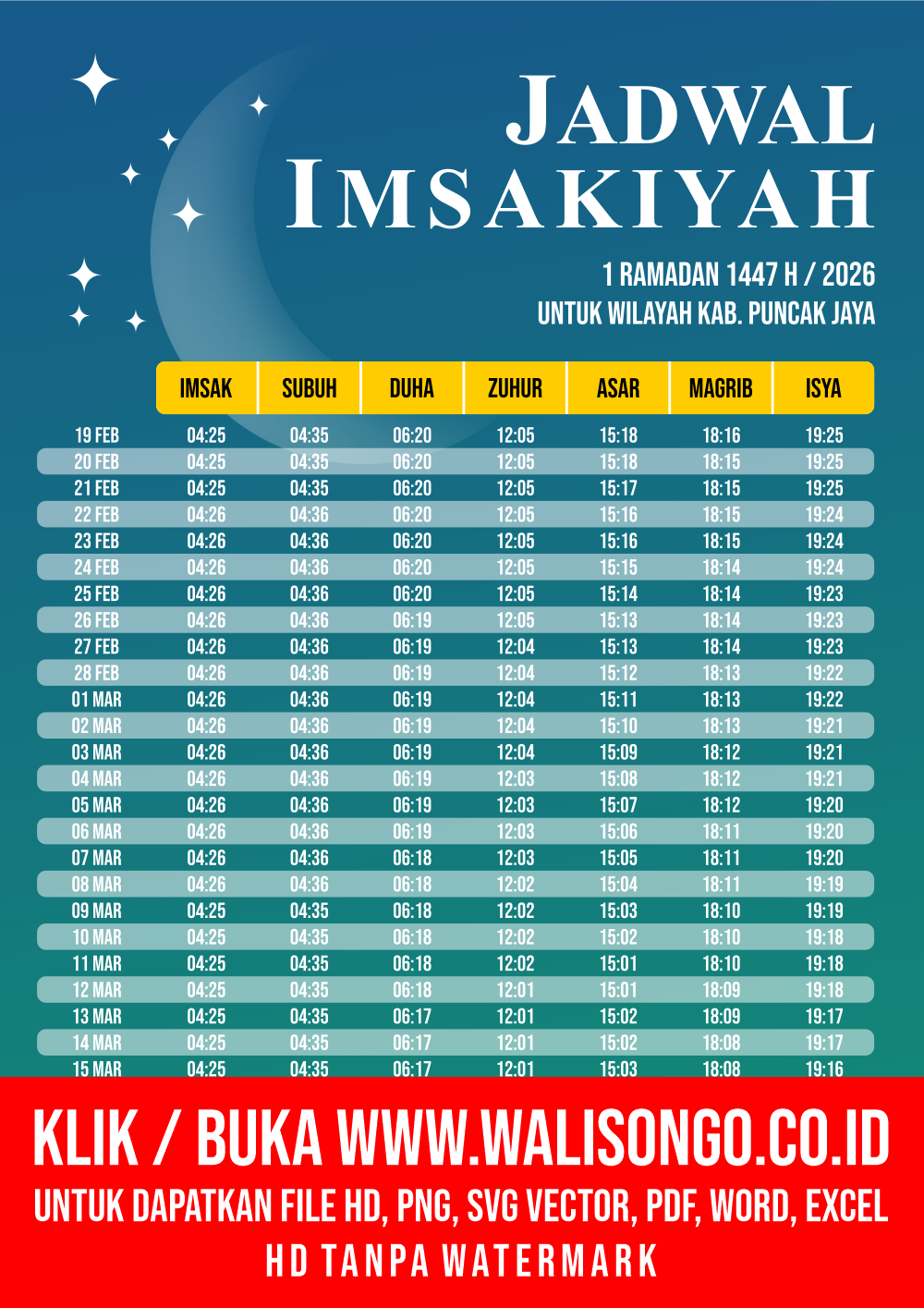 Desain Jadwal imsak Kab. Puncak Jaya 2026