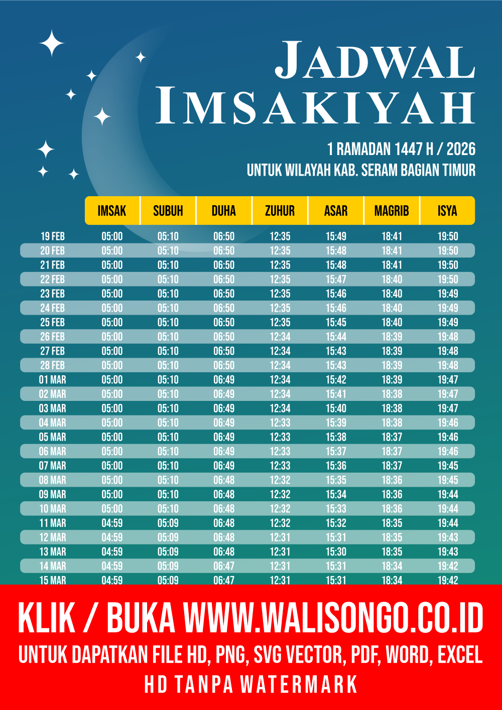 Desain Jadwal imsak Kab. Seram Bagian Timur 2026