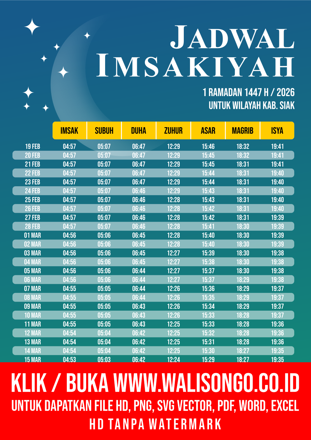 Desain Jadwal imsak Kab. Siak 2026