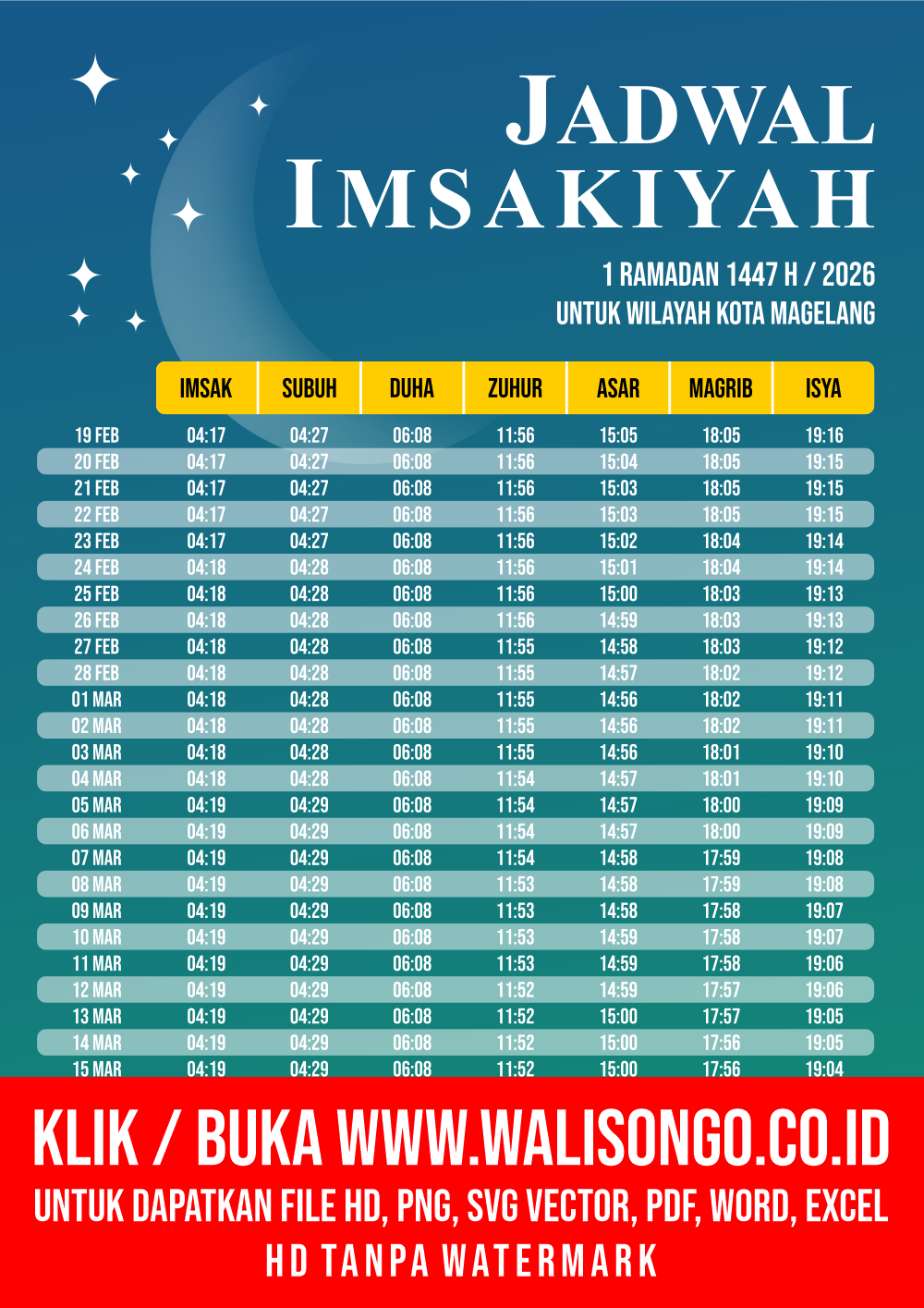 Desain Jadwal imsak Kota Magelang 2026