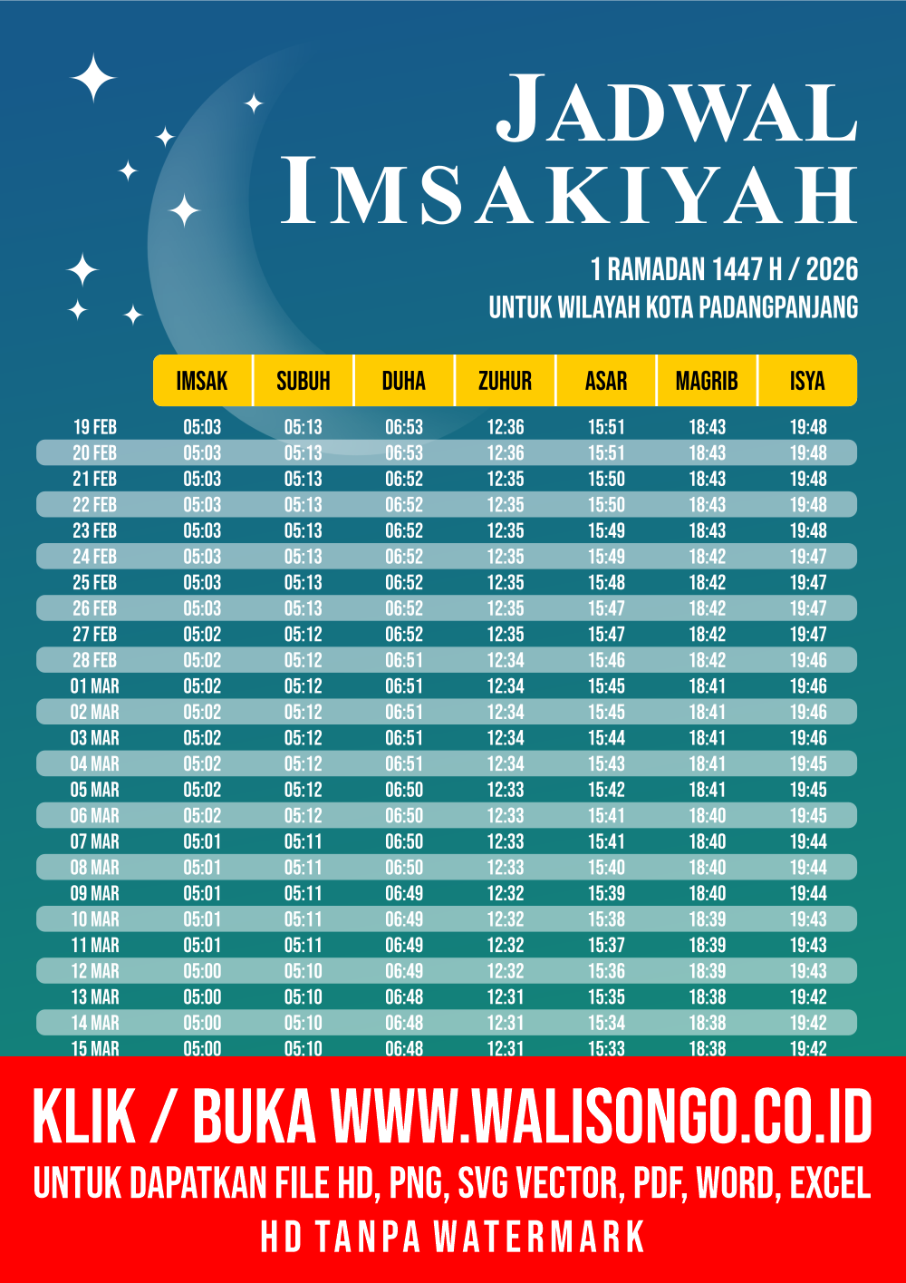 Desain Jadwal imsak Kota Padangpanjang 2026