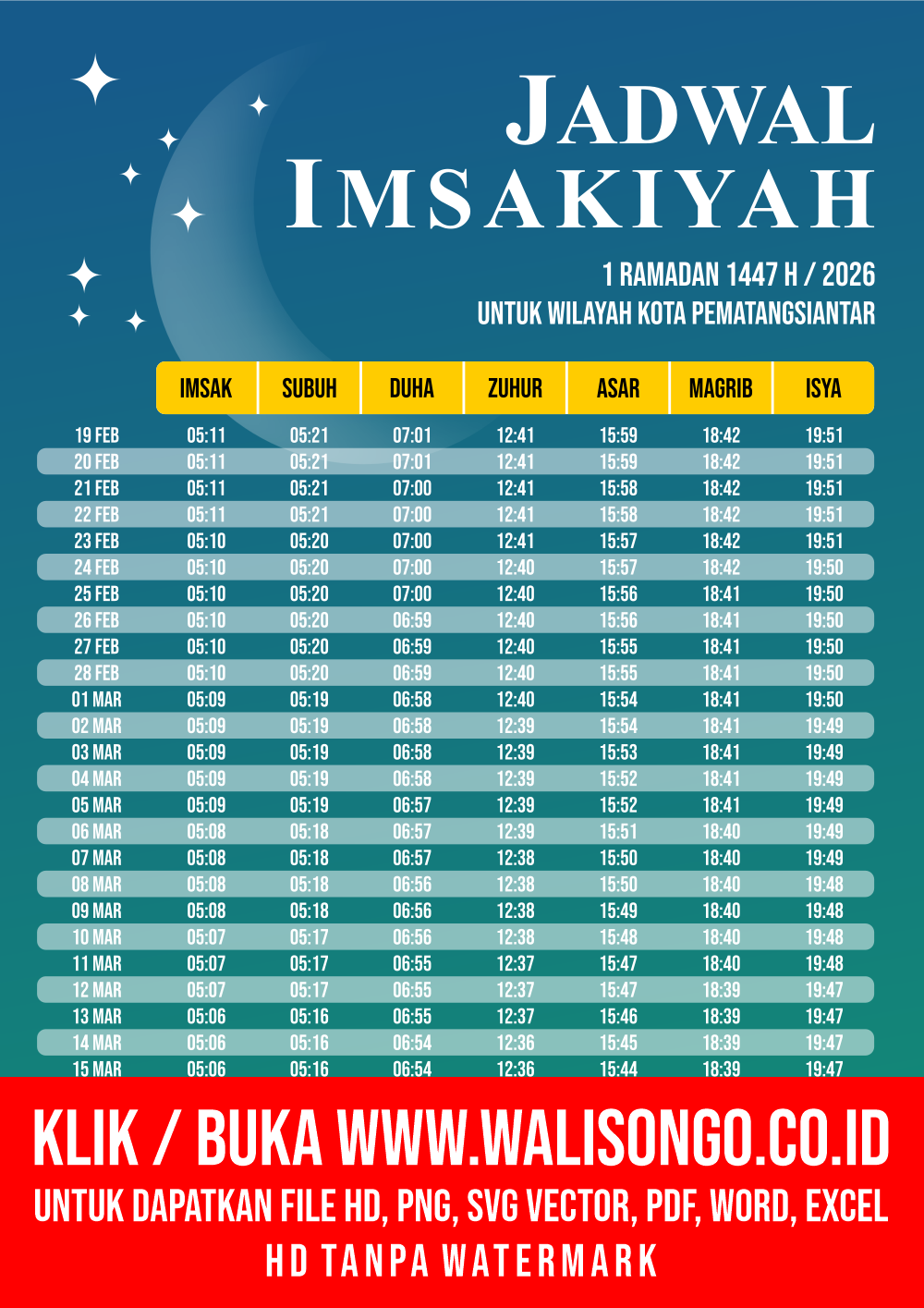 Desain Jadwal imsak Kota Pematangsiantar 2026
