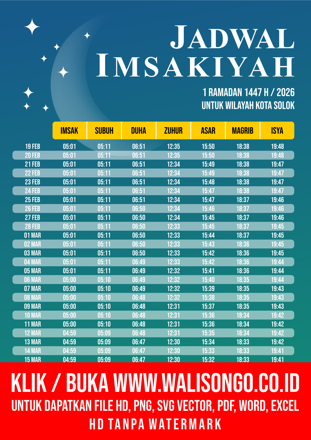 Desain Jadwal imsak Kota Solok 2026