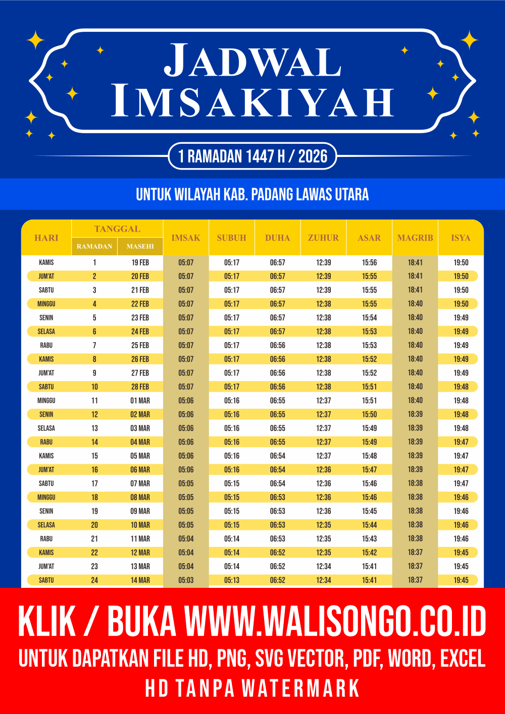 Desain Jadwal imsak Kab. Padang Lawas Utara 2026