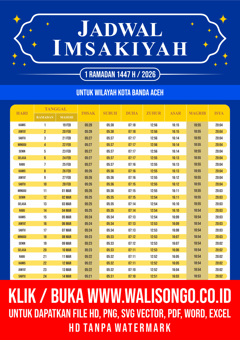 Desain Jadwal imsak Kota Banda Aceh 2026