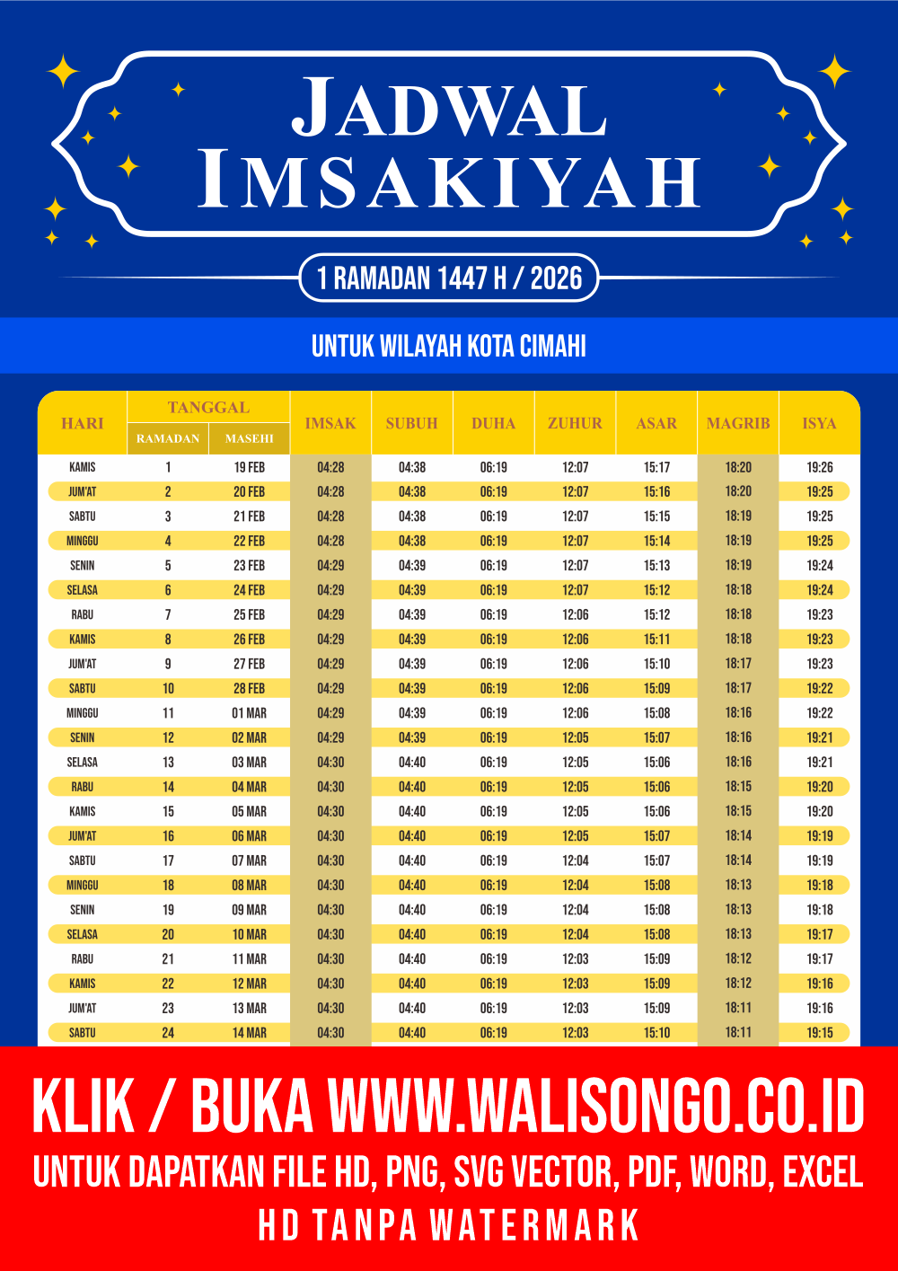 Desain Jadwal imsak Kota Cimahi 2026