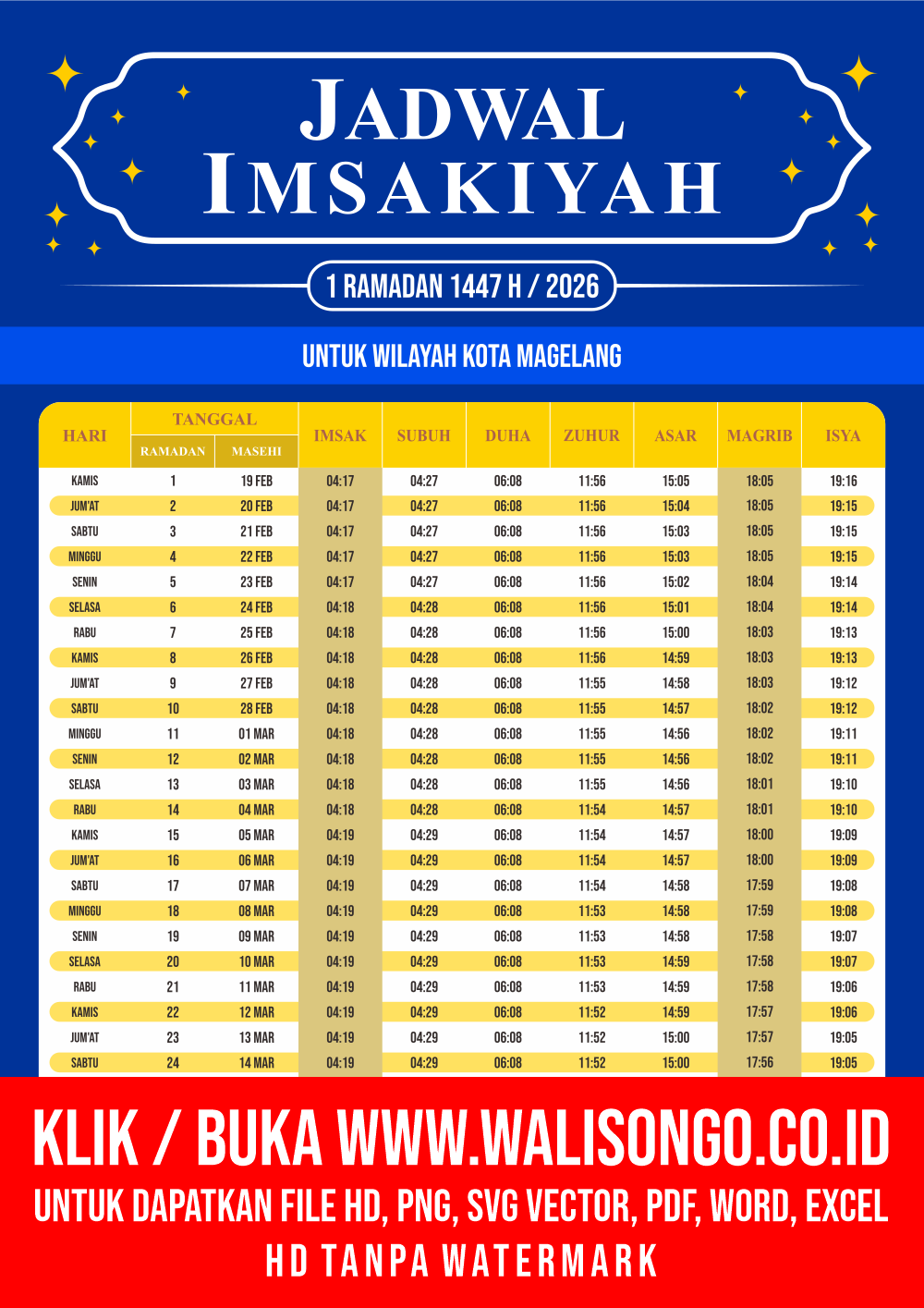 Desain Jadwal imsak Kota Magelang 2026