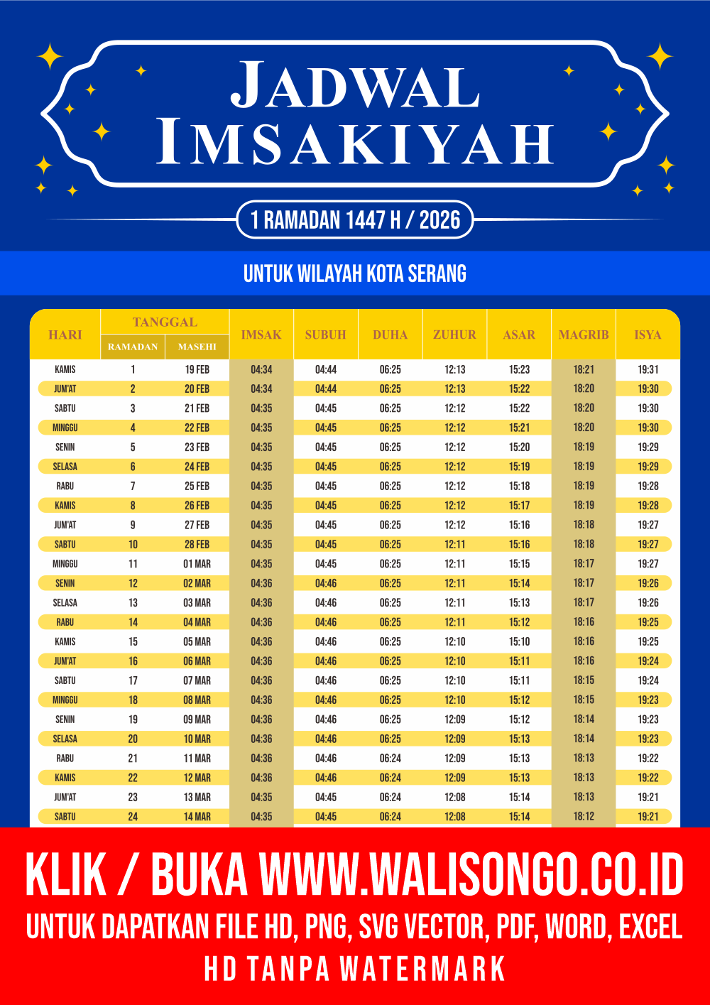 Desain Jadwal imsak Kota Serang 2026
