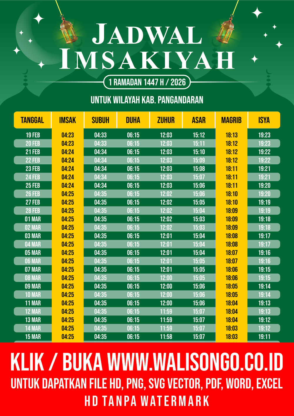 Desain Jadwal imsak Kab. Pangandaran 2026