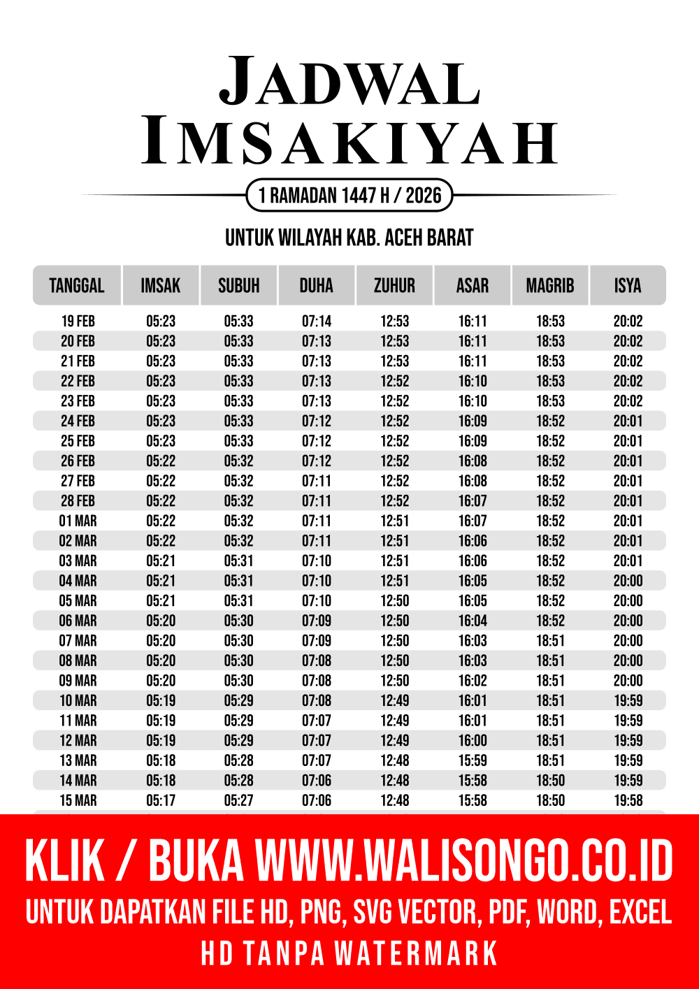 Desain Jadwal imsak Kab. Aceh Barat 2026