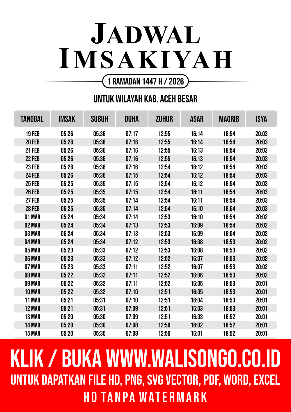Desain Jadwal imsak Kab. Aceh Besar 2026