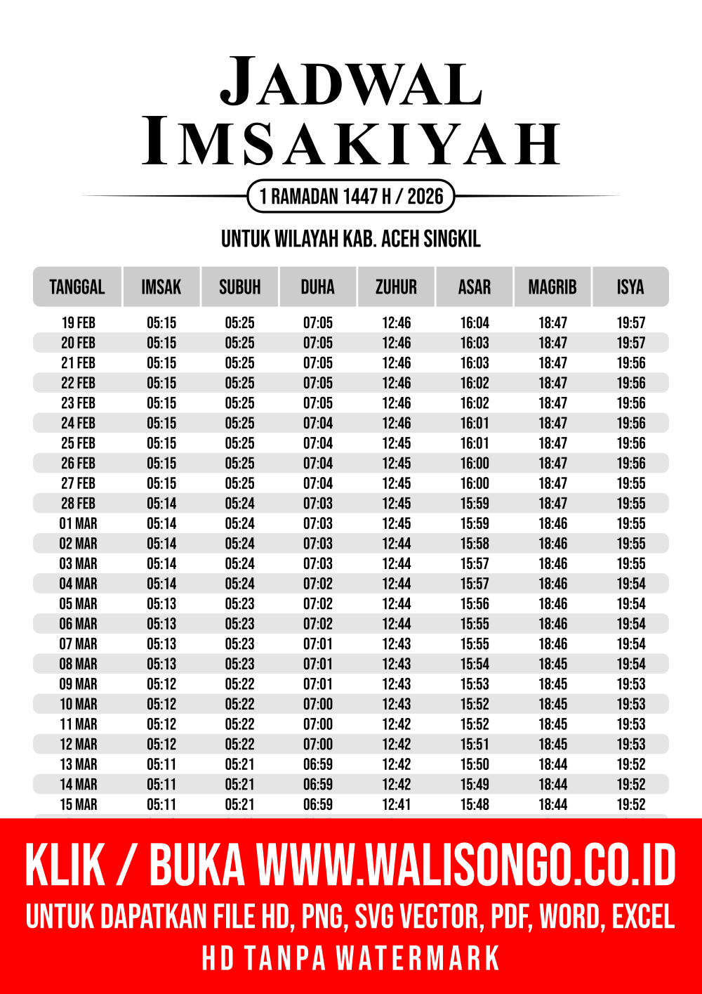 Desain Jadwal imsak Kab. Aceh Singkil 2026