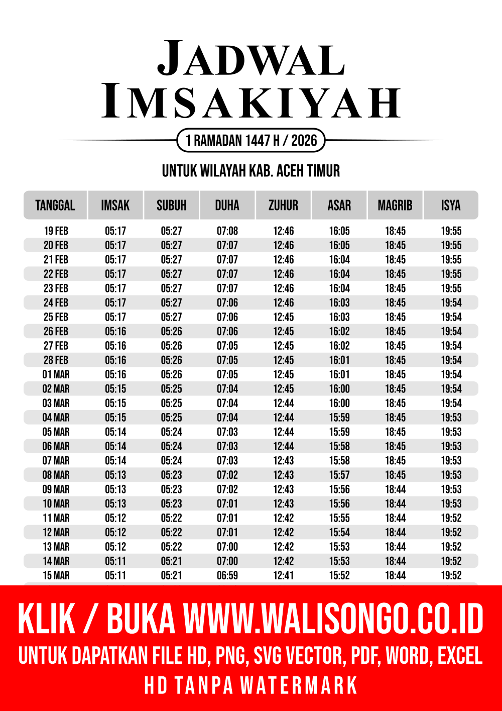 Desain Jadwal imsak Kab. Aceh Timur 2026