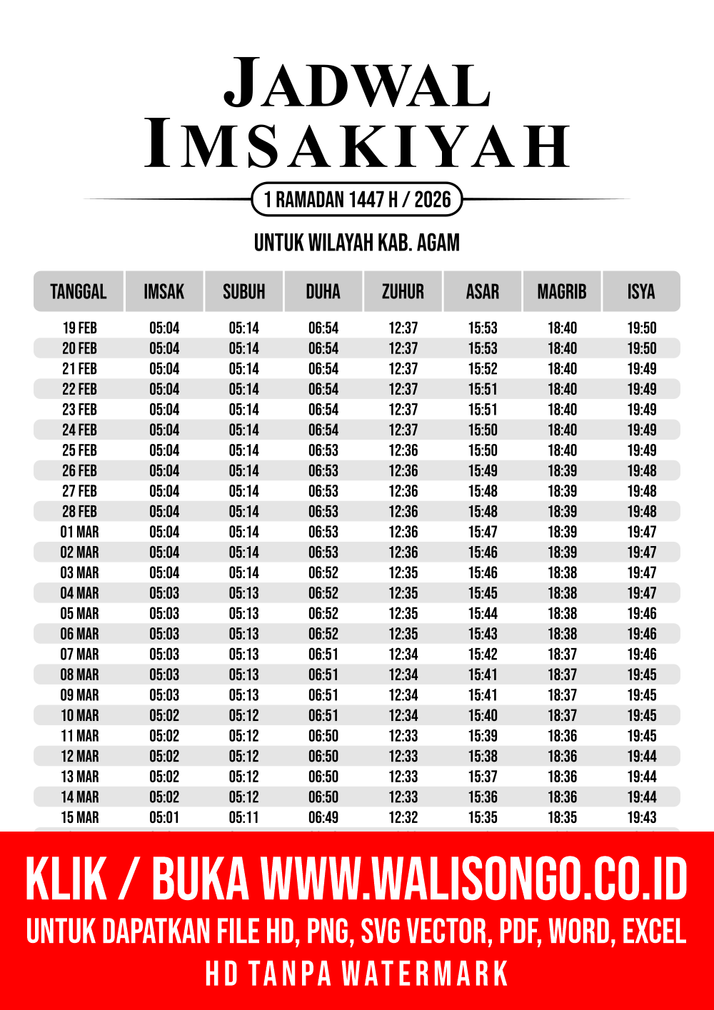 Desain Jadwal imsak Kab. Agam 2026