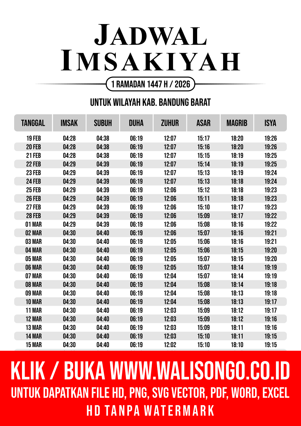 Desain Jadwal imsak Kab. Bandung Barat 2026