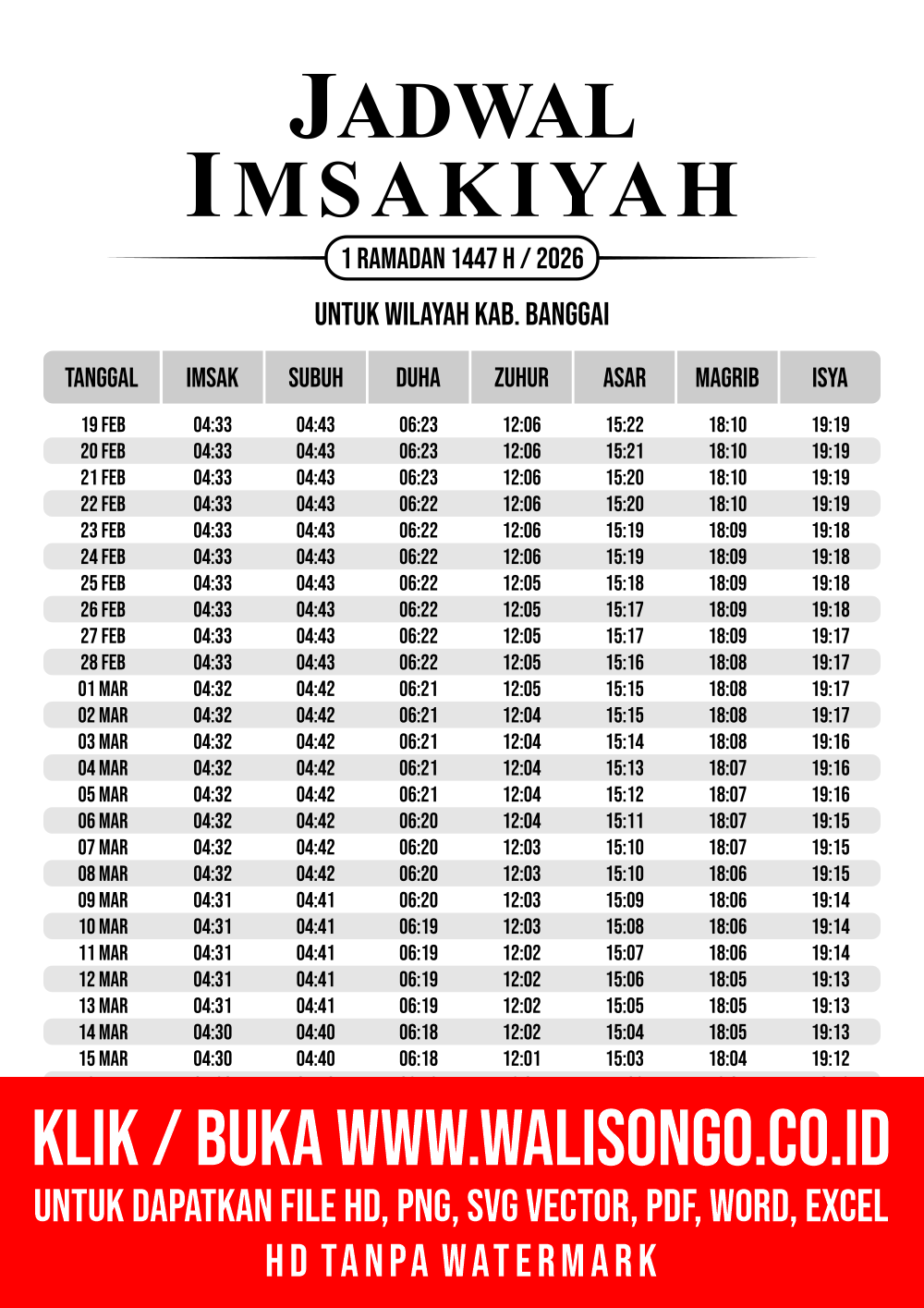 Desain Jadwal imsak Kab. Banggai 2026