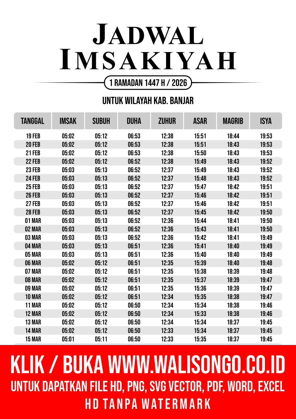 Desain Jadwal imsak Kab. Banjar 2026