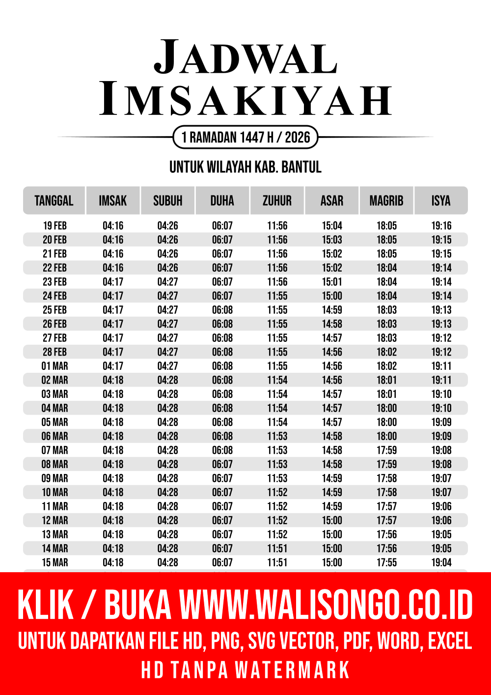 Desain Jadwal imsak Kab. Bantul 2026