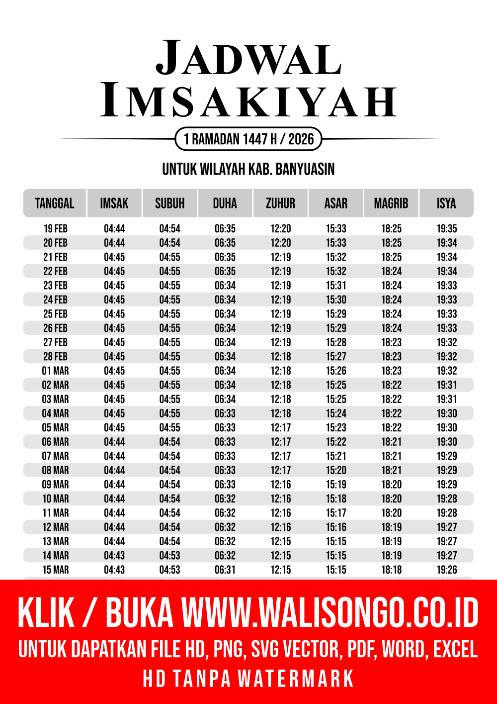 Desain Jadwal imsak Kab. Banyuasin 2026