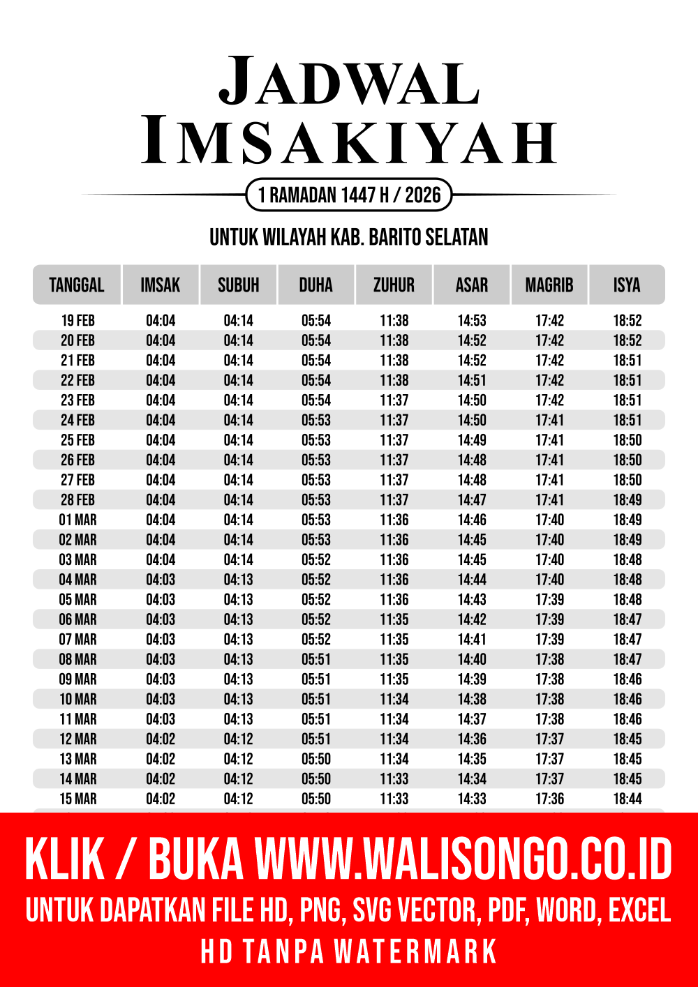 Desain Jadwal imsak Kab. Barito Selatan 2026