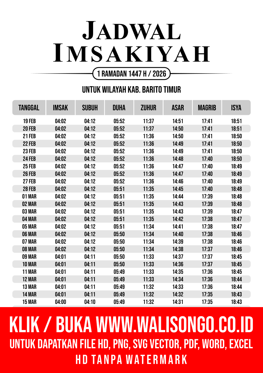 Desain Jadwal imsak Kab. Barito Timur 2026
