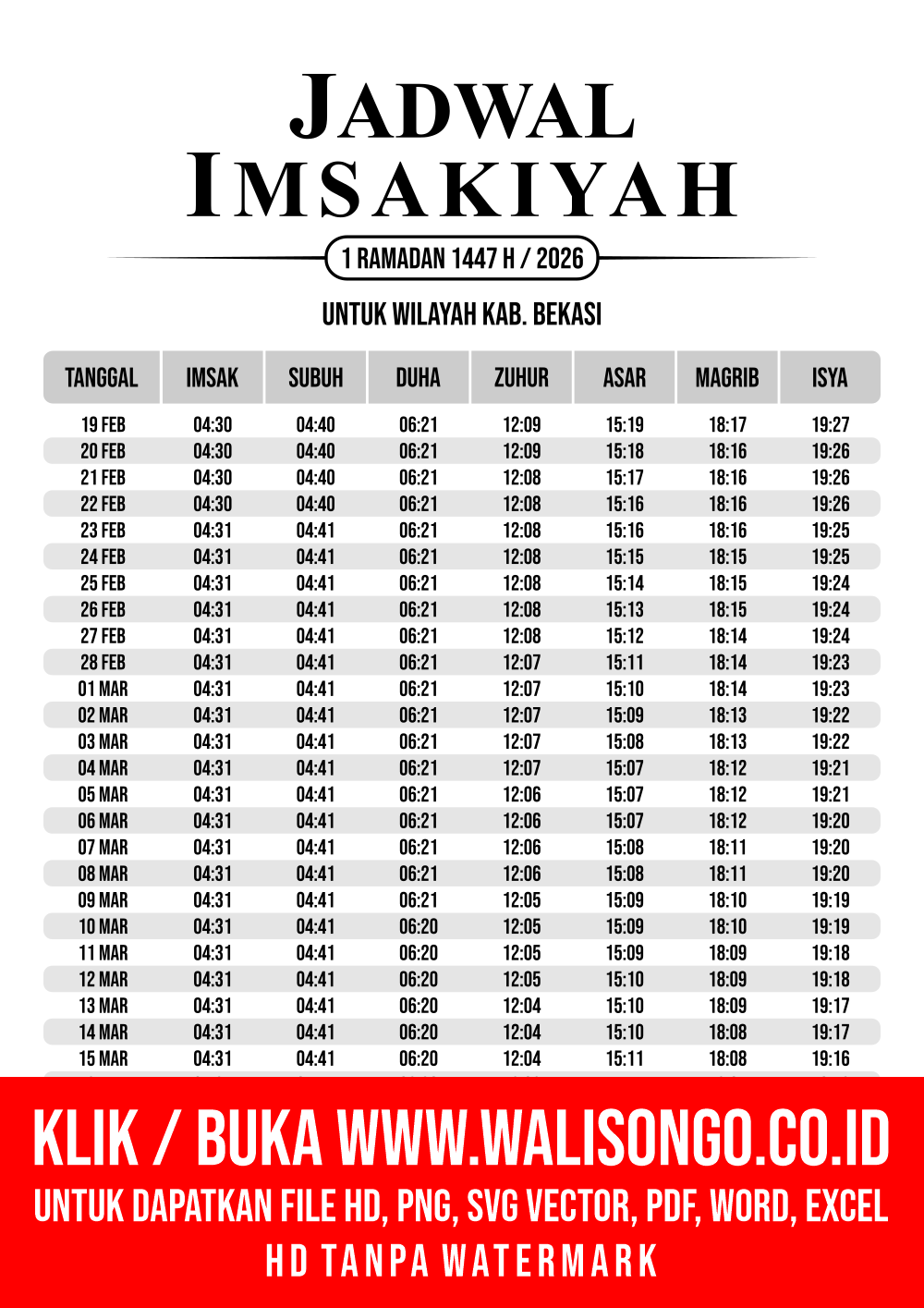 Desain Jadwal imsak Kab. Bekasi 2026