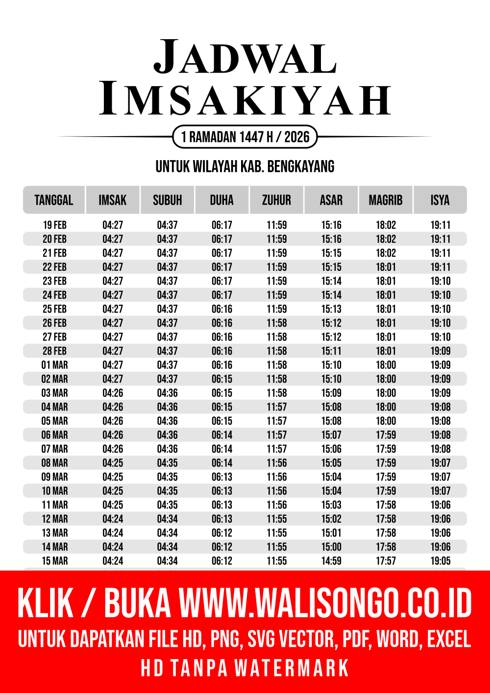 Desain Jadwal imsak Kab. Bengkayang 2026