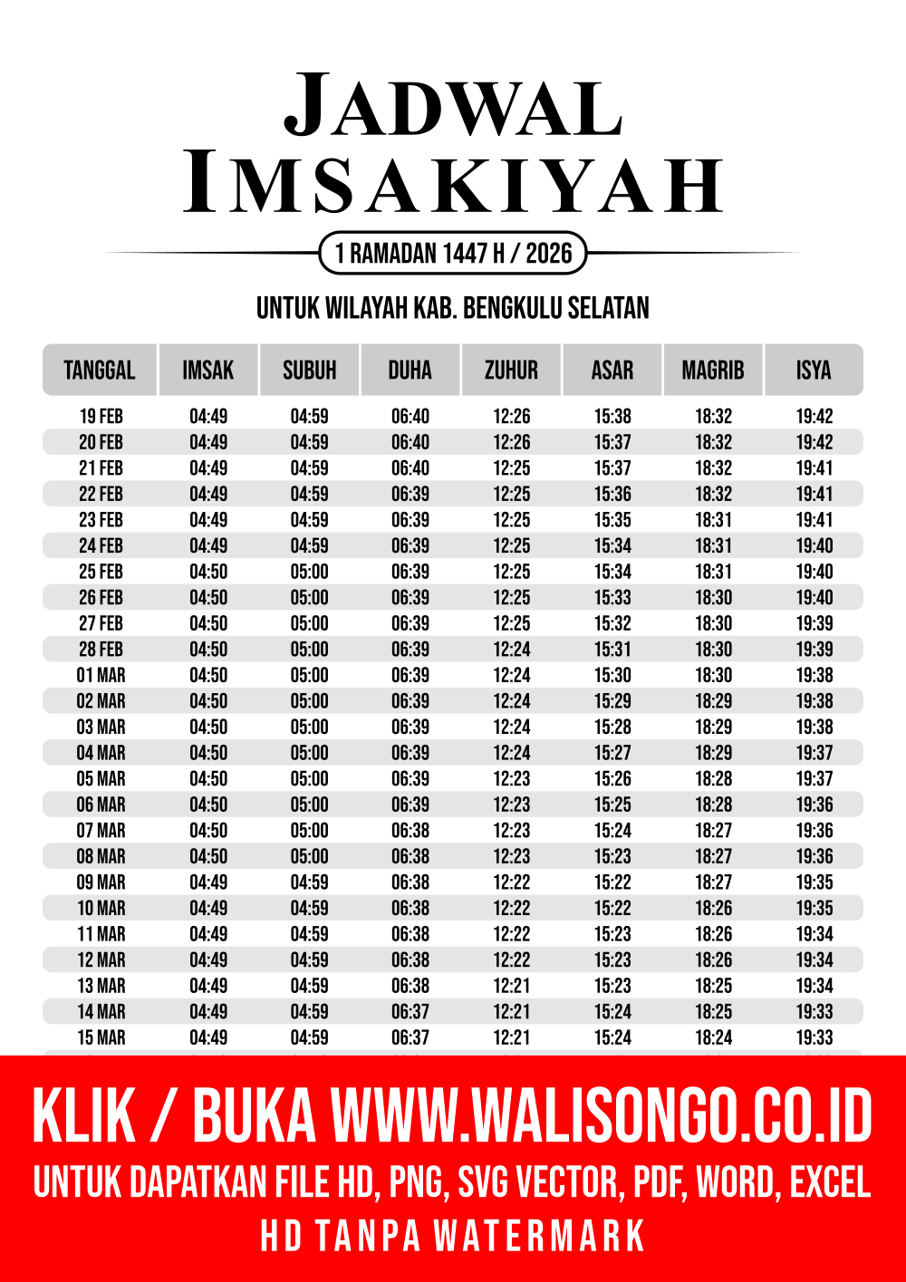 Desain Jadwal imsak Kab. Bengkulu Selatan 2026