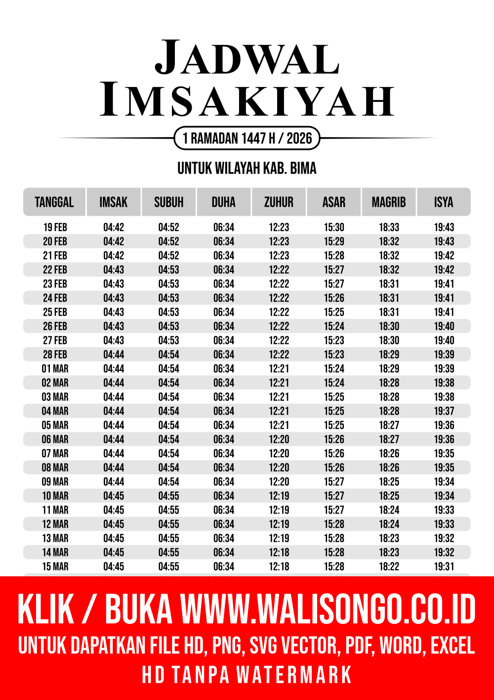 Desain Jadwal imsak Kab. Bima 2026