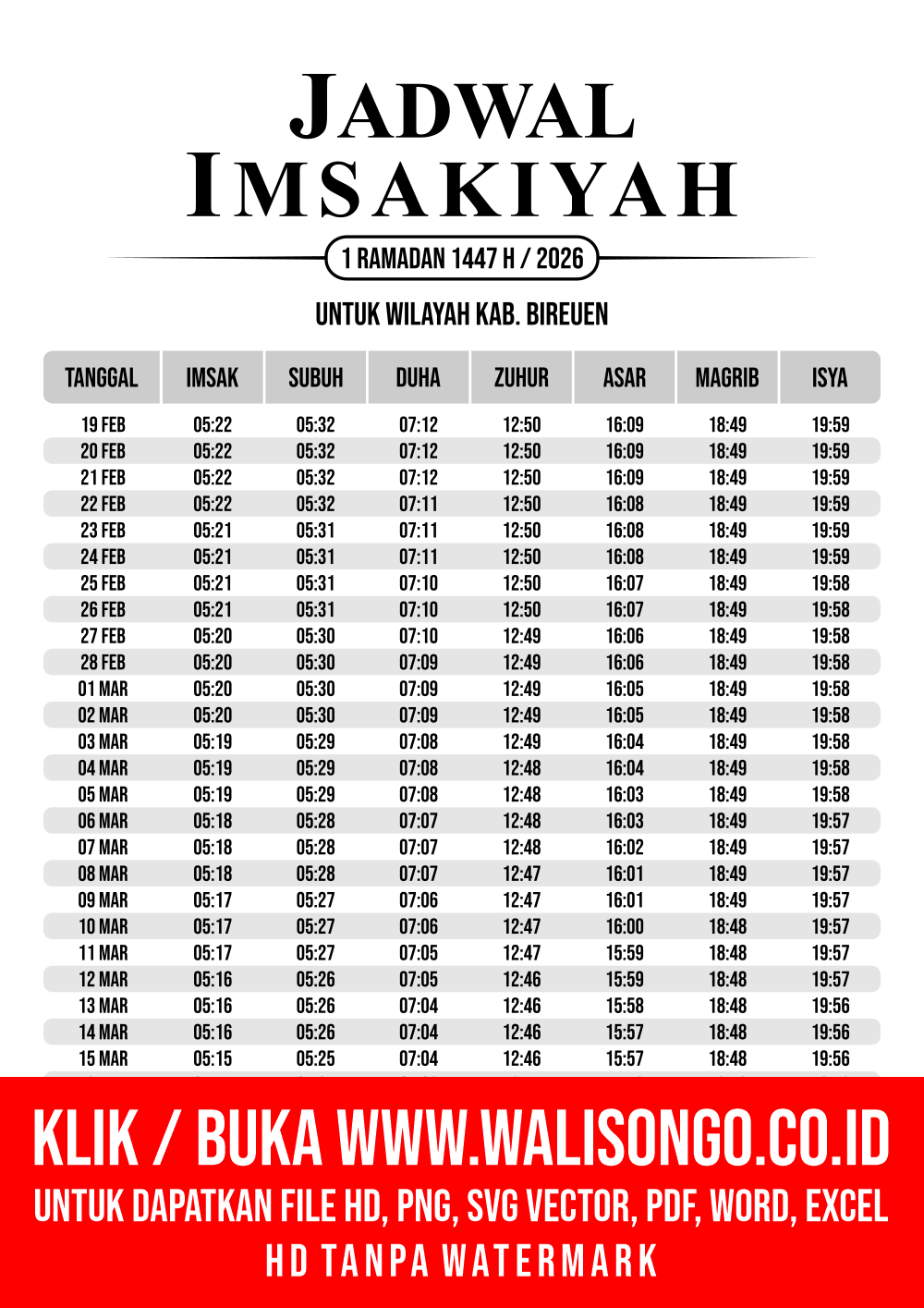 Desain Jadwal imsak Kab. Bireuen 2026