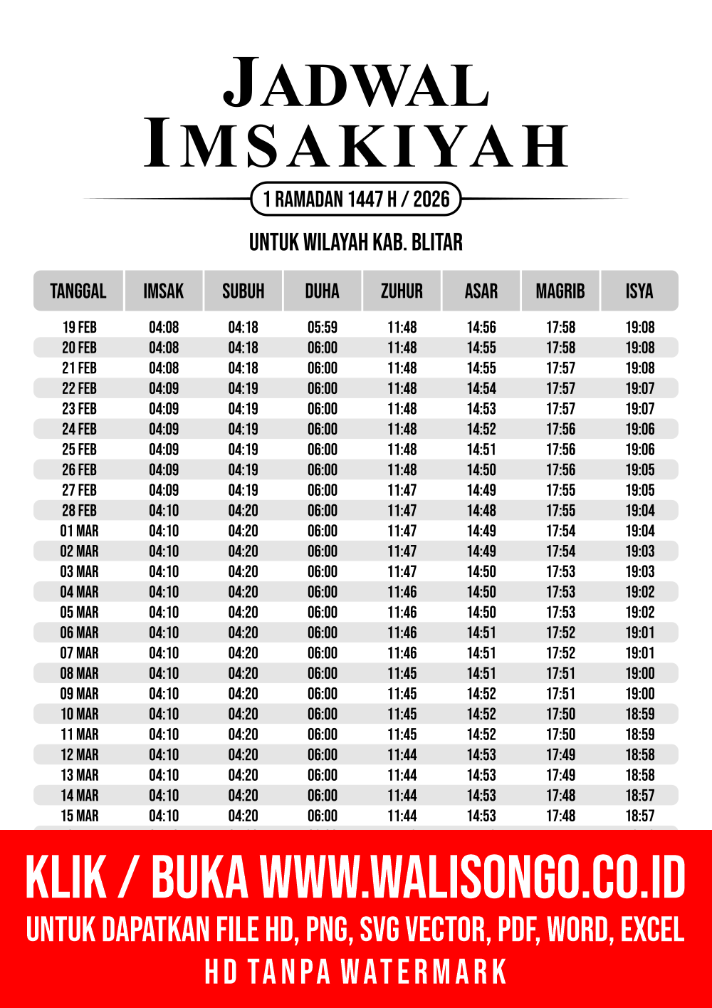 Desain Jadwal imsak Kab. Blitar 2026