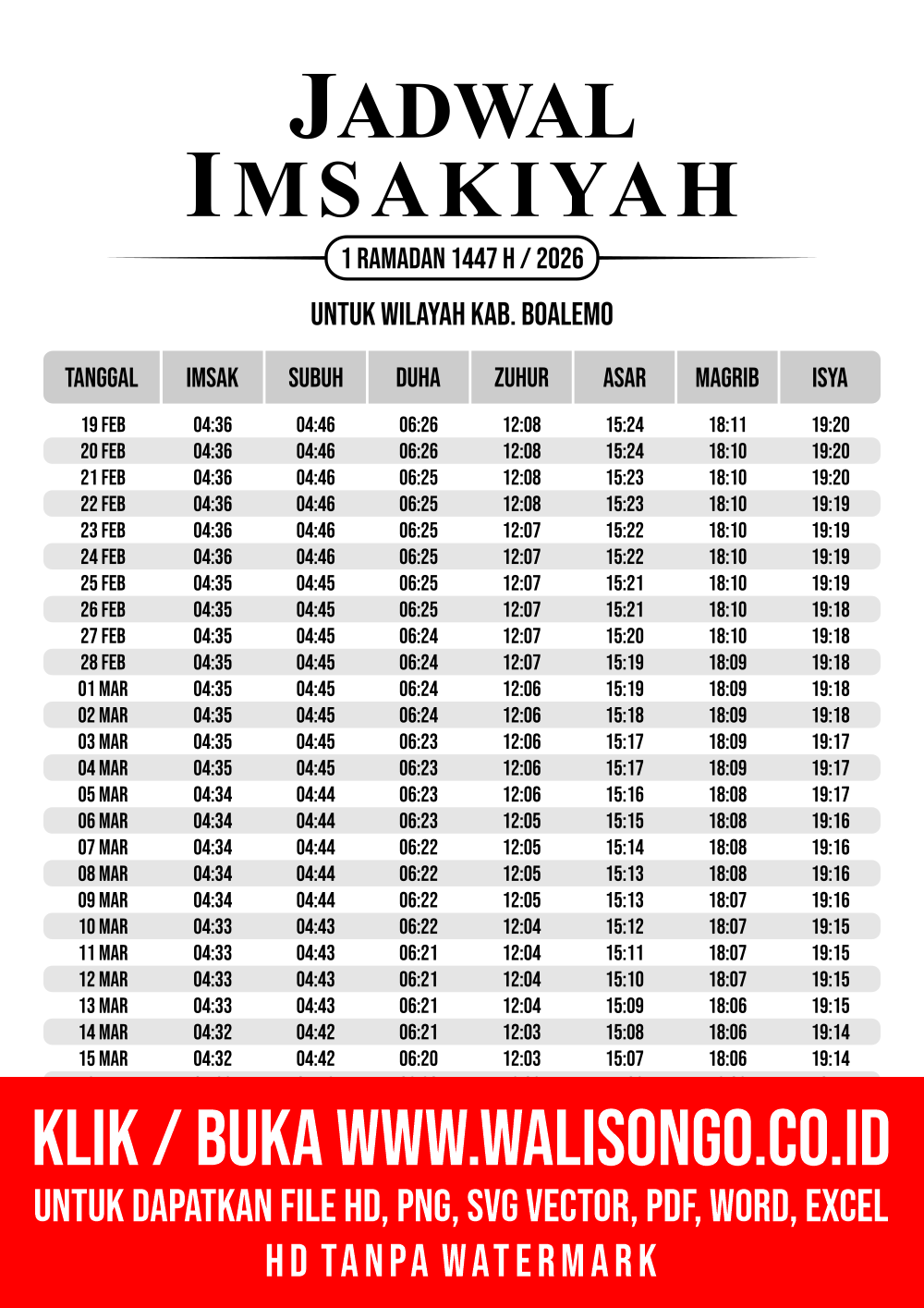Desain Jadwal imsak Kab. Boalemo 2026
