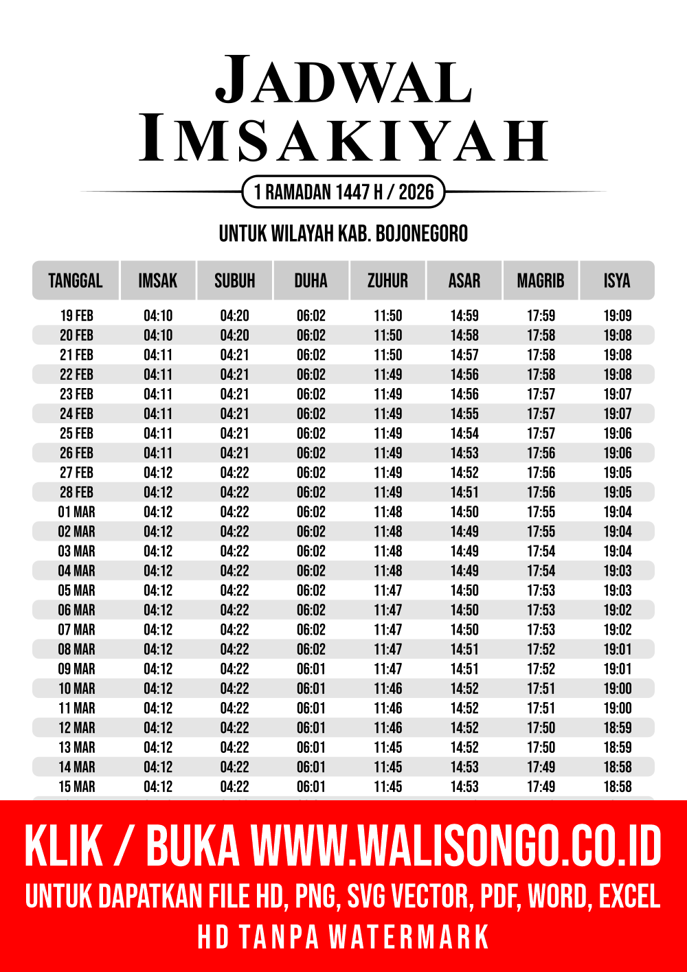 Desain Jadwal imsak Kab. Bojonegoro 2026