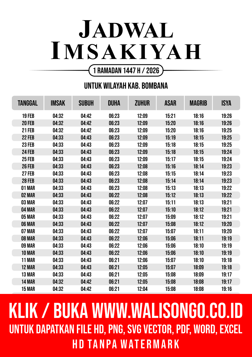Desain Jadwal imsak Kab. Bombana 2026