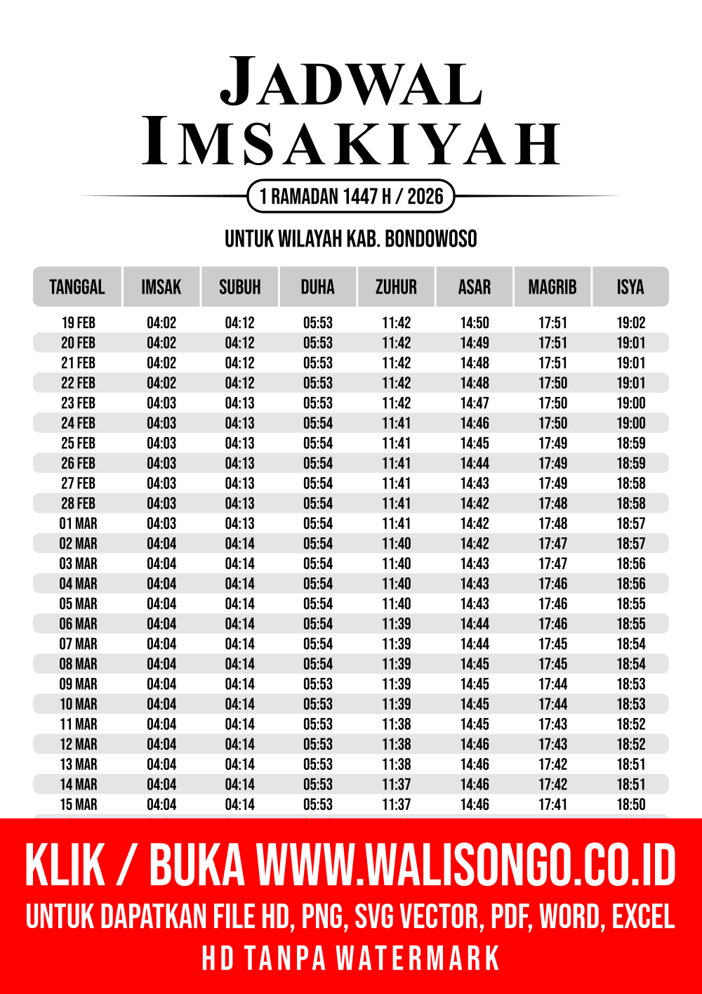 Desain Jadwal imsak Kab. Bondowoso 2026