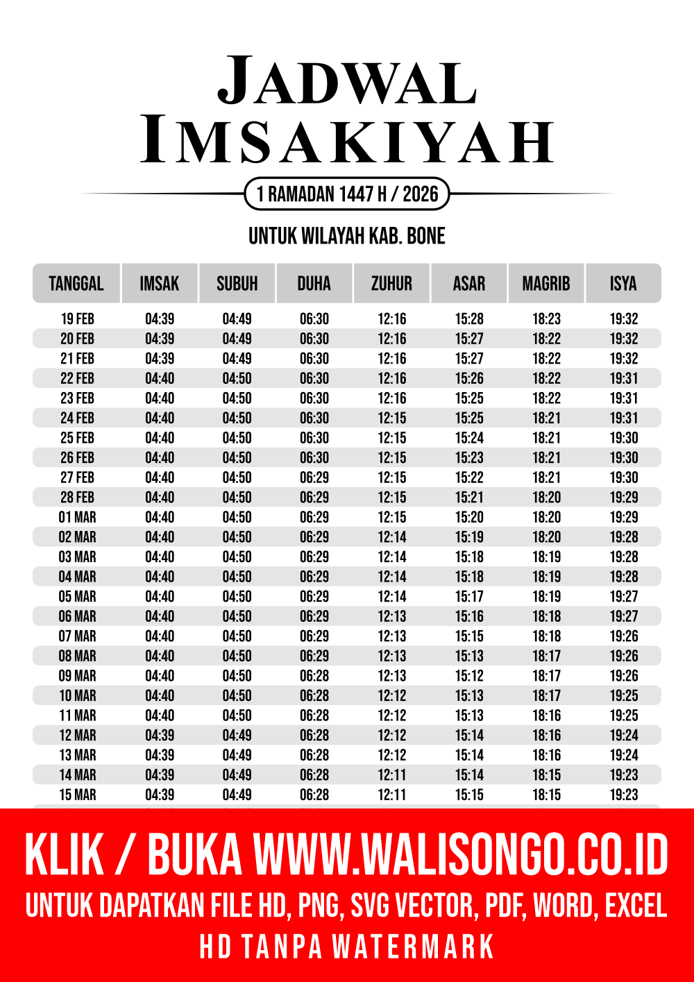 Desain Jadwal imsak Kab. Bone 2026