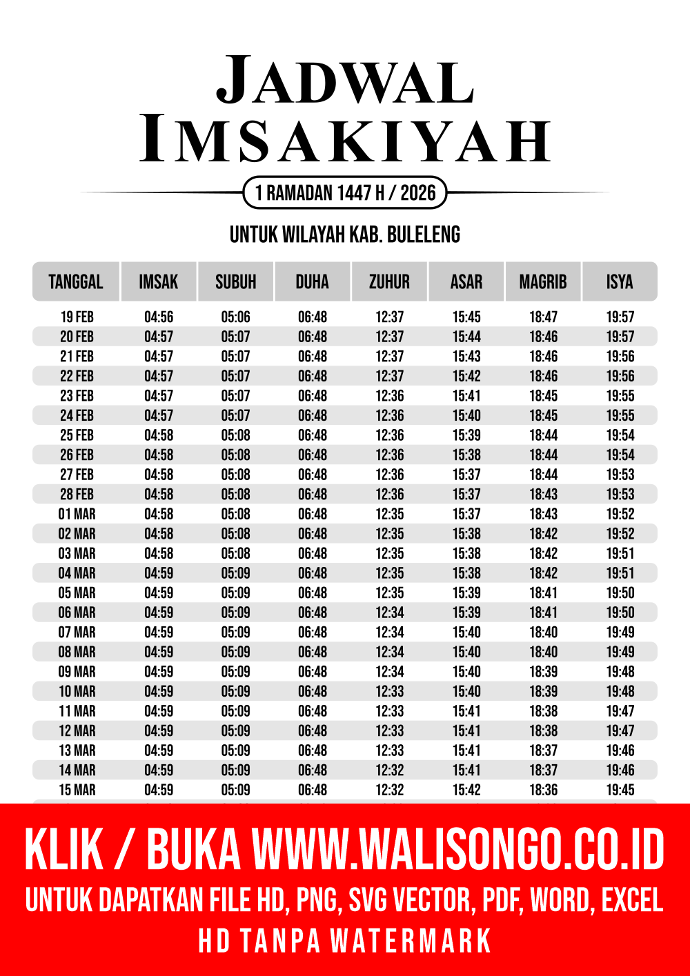 Desain Jadwal imsak Kab. Buleleng 2026