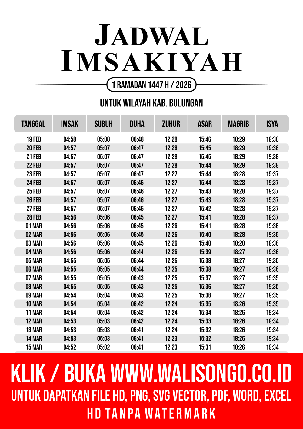 Desain Jadwal imsak Kab. Bulungan 2026